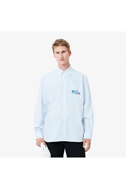Lacoste Erkek Relaxed Fit Çizgili Mavi Gömlek