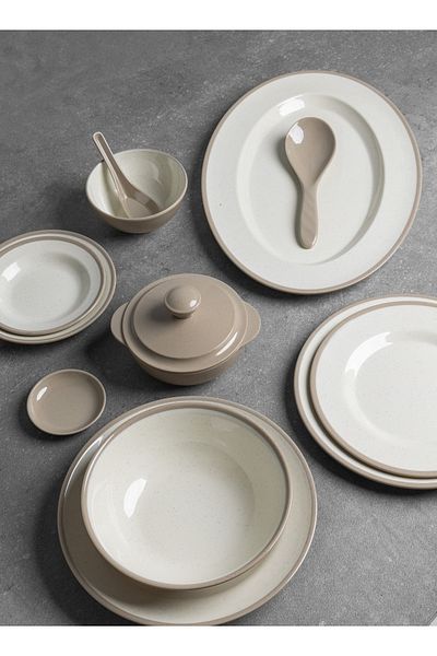 cc bin shihon Premium Melamine Dinner Set 57 Piece Service for 6 with Colored Edges Microwave and Dishwasher Safe