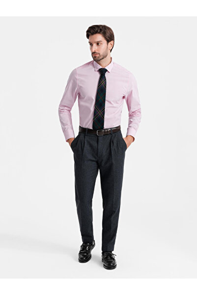 OMBRE Bavlněná klasická košile REGULAR - světle růžová V2 OM-SHOS-0154 M