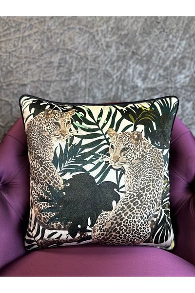Fabricland Κρεμ-μαύρο Exclusive Leopard Pattern 43x43 Κάλυμμα μαξιλαριού