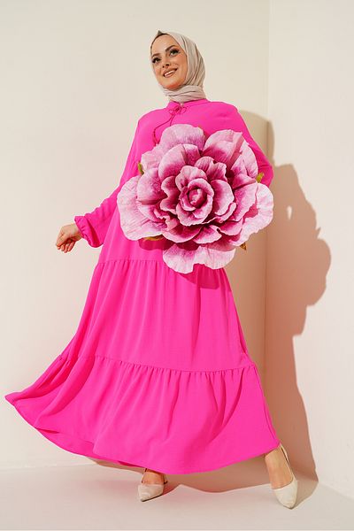 Bigdart فستان حجاب برباط وياقة 1627 - C. فوشيا