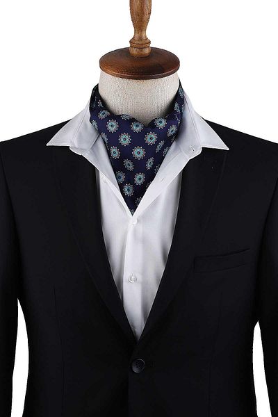 Kravatkolik Navy Blue Motif Pattern Men's Scarf K610