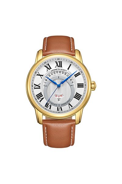 Kenneth Scott Kenneth Scott K24020-GLEW Men Analog Display Watch & Leather  Strap Brown