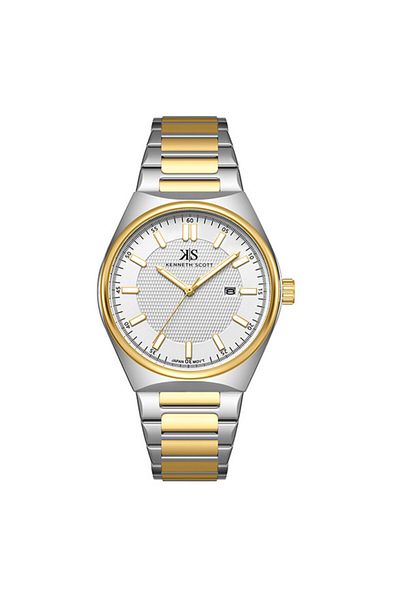 Kenneth Scott Kenneth Scott K24016-TBTW Men Analog Display Watch & Stainless Steel Strap Silver