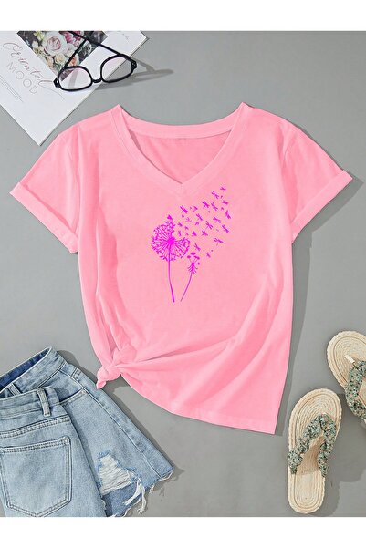 mercoledi Γυναικείο μπλουζάκι Casual V λαιμόκοψη Oversize