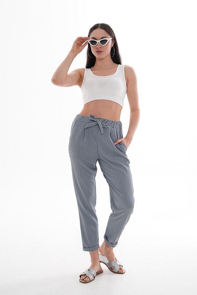 ŞİMAL Women's Double Leg Pocketed Linen Trousers 250042   -