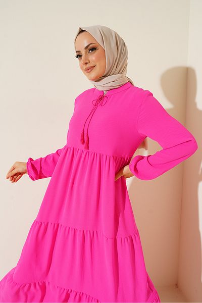 Bigdart فستان حجاب برباط وياقة 1627 - C. فوشيا