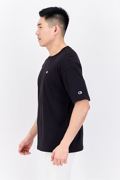 Champion تي شيرت رجالي رياضي بأكمام قصيرة مناسب للخارج، أسود