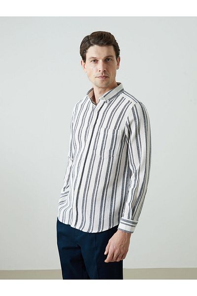 LC Waikiki Regular Fit Long Sleeve Striped Poplin Men's Shirt