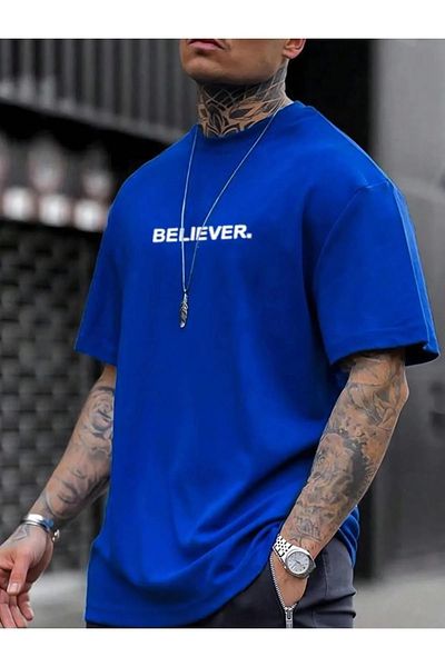 NO 601 Ανδρικό μπλουζάκι Saks Blue Believer με στάμπα Oversize