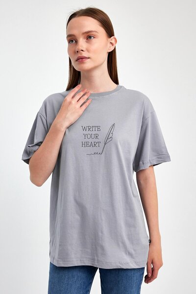 yakamor Μπλουζάκι Unisex oversized με τύπωμα με λαιμόκοψη