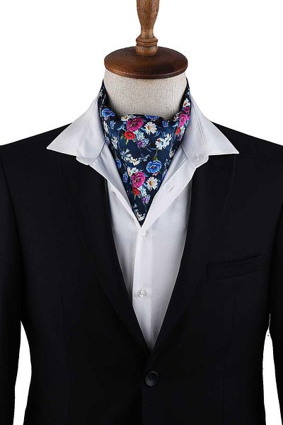 Kravatkolik Navy Blue Flower Pattern Men's Scarf K613