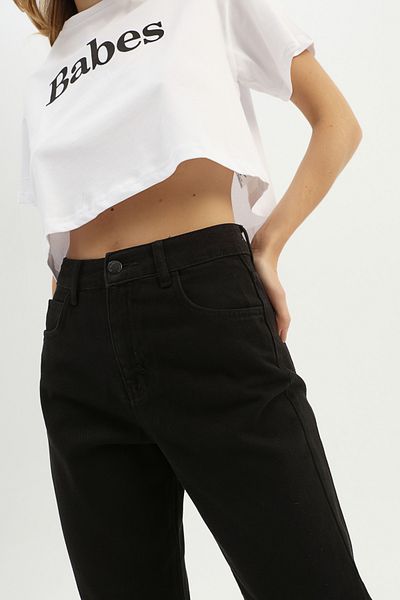 Quzu Black Gabardine Mom Jean