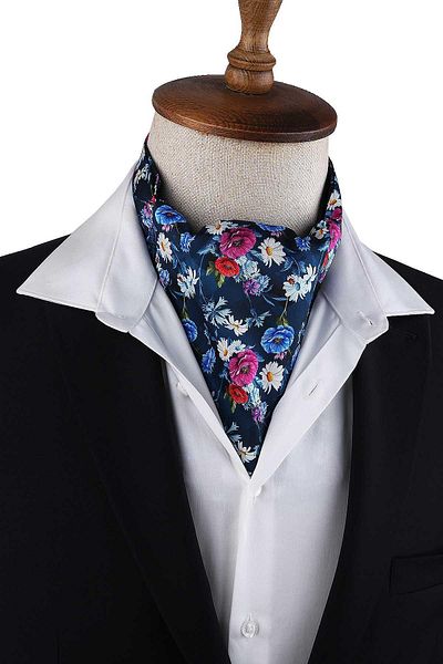 Kravatkolik Navy Blue Flower Pattern Men's Scarf K613