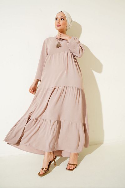 Bigdart Beigefarbenes Hijab-Kleid mit Schnürung, Modell 1627