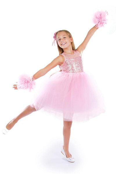 Marka Girls Birthday Party Dress with Pompom Sleeves Tulle Sequin Buckle Bow