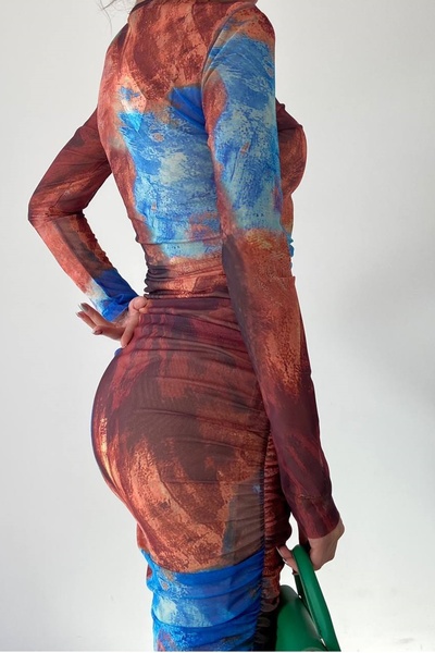 barış sülün lovebox Dámské lemované tylové šaty midi s digitálním tištěným vzorem 340