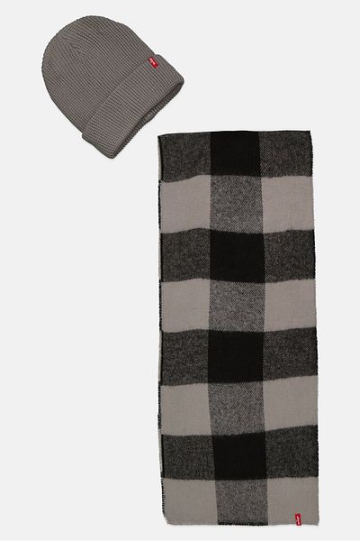 Levi's Men 2 Pieces Plaid And Scarf Set, Grey