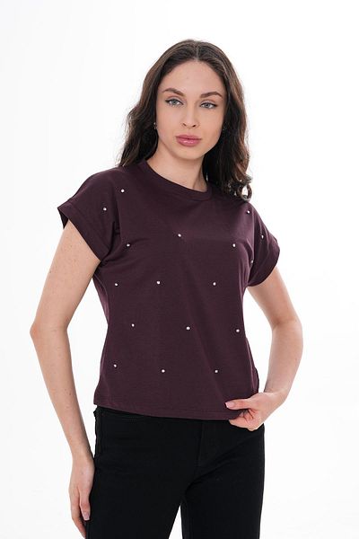 ŞİMAL Tricou de damă cu detaliu de piatră în față 250062   -