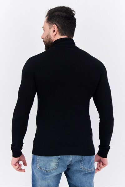 Sorbino Men Turtle Neck Long Sleeve Plain Sweater, Black