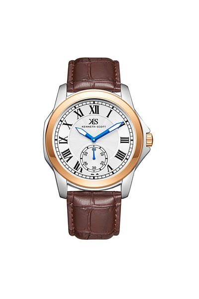 Kenneth Scott Kenneth Scott K24018-KLDW Men Analog Display Watch & Leather  Strap Brown