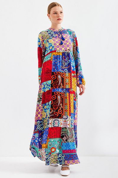 Bigdart 1627 Rochie Hijab cu dantelă cu guler - Multicolor