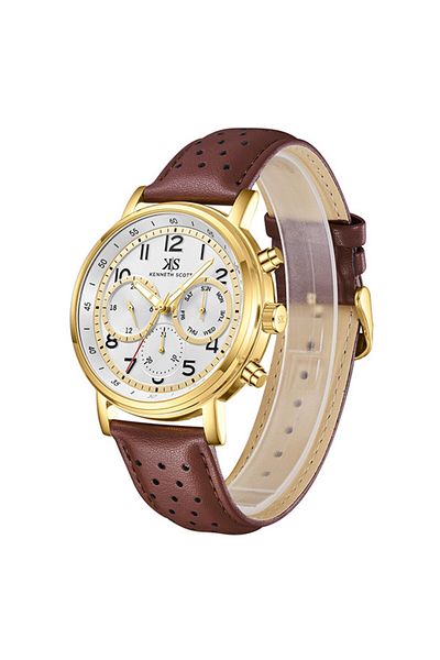 Kenneth Scott Kenneth Scott K24119-GLDW Men Analog Display Watch & Leather  Strap Brown