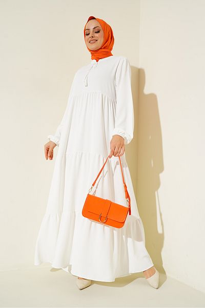 Bigdart 1627 Hijab-Kleid mit Kragen und Schnürung – B.Weiß