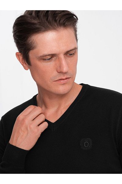 OMBRE Eleganter Herren Pullover mit V-Ausschnitt - schwarz V1 OM-SWBS-0107 XL