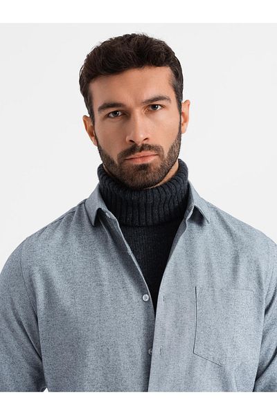 OMBRE Ανδρικό πουκάμισο με τσέπη REGULAR FIT - γκρι melange V3 OM-SHCS-0148 L