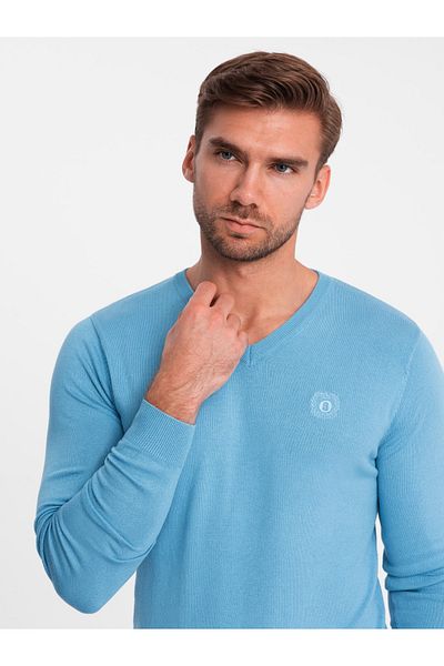 OMBRE Eleganter Herren BASIC V-Ausschnitt Pullover mit Viskose - blau V21 OM-SWBS-0107 XXL