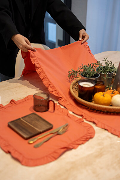 Fiora Home Runner Masa Örtüsü %100 Pamuk Poplin Kumaş Turuncu