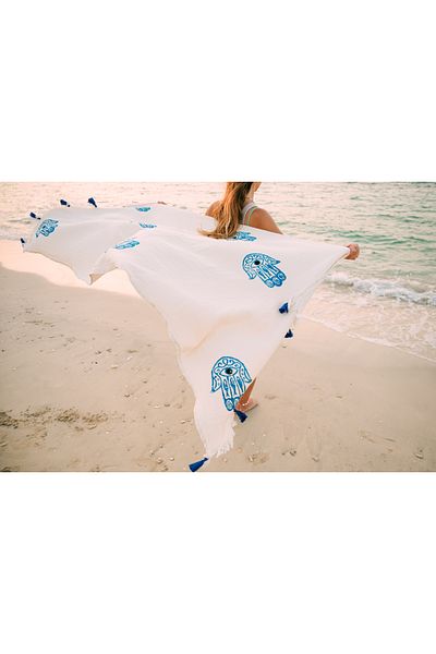 Pamukme COTTON BEACH TOWEL - FATIMA DESIGN BLUE