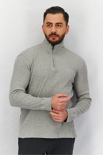 Chaps Men High Neckline Long Sleeve Textured Sweater, Grey