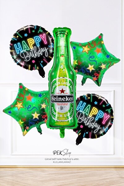 PEKSHOP Bira Şişeli Folyo Balon Seti Doğum Günü Bira Şişesi Heineken Şişe Bal...