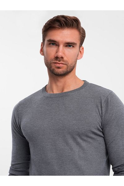 OMBRE Klassischer BASIC Herren Viskose Pullover mit Rundhalsausschnitt - grau melange V1 OM-SWBS-0106 S
