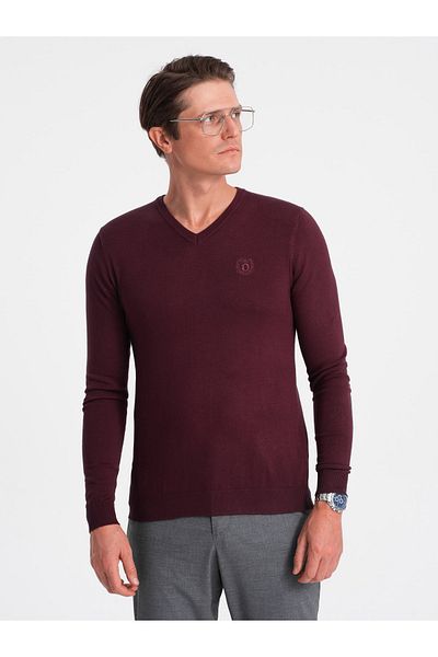 OMBRE Eleganter Herrenpullover mit V-Ausschnitt - Kastanienbraun V13 OM-SWBS-0107 M