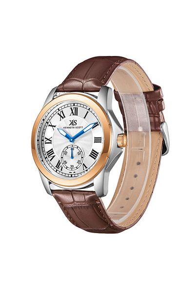 Kenneth Scott Kenneth Scott K24018-KLDW Men Analog Display Watch & Leather  Strap Brown