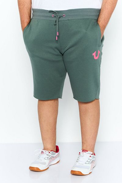 True Religion Men Drawstring Brand Logo Jogger Shorts, Olive
