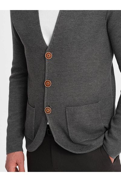 OMBRE Strukturierter Herren-Cardigan mit Taschen - Graphit Melange V2 OM-SWCD-0109 M