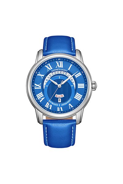 Kenneth Scott Kenneth Scott K24020-SLNN Men Analog Display Watch & Leather  Strap Blue
