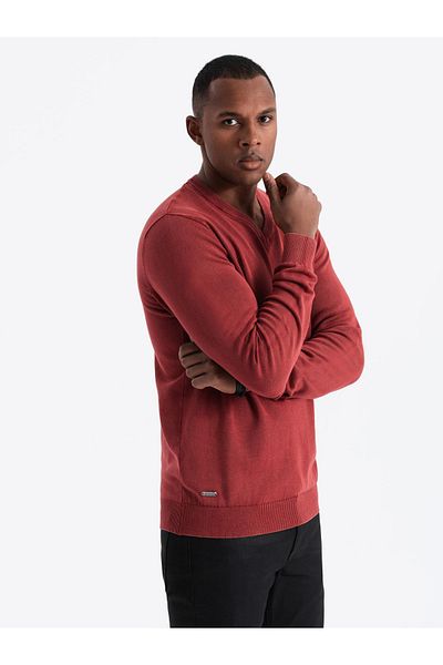 OMBRE Herren Waschpullover mit V-Ausschnitt - rot V3 OM-SWOS-0108 XXL