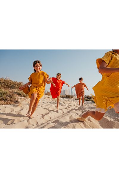 Pamukme KIDS COTTON BEACH PONCHOS- WAFFLE MUSTARD 2-4 YEARS