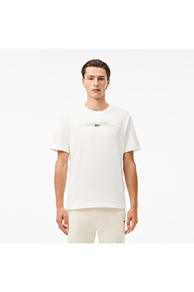Lacoste Erkek Classic Fit Bisiklet Yaka Baskılı Beyaz T-Shirt
