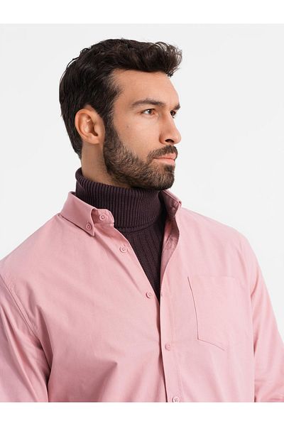 OMBRE Herren REGULAR FIT Baumwollhemd mit Tasche - rosa V3 OM-SHOS-0153 M