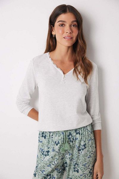 Women'secret Grey long-sleeved T-shirt in 100% cotton