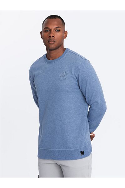 OMBRE Hanorac mélange pentru bărbați cu logo brodat - indigo V4 OM-SSNZ-0163 M