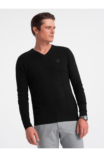 OMBRE Eleganter Herren Pullover mit V-Ausschnitt - schwarz V1 OM-SWBS-0107 XL