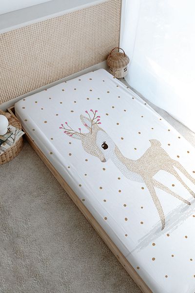 Tuğba Kuğu Iconic Series Printed Flat Sheet - Flower Horned Deer