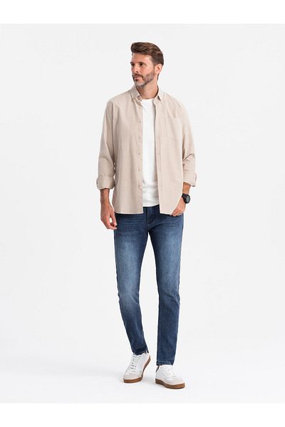 OMBRE Εφαρμοσμένο ανδρικό τζιν παντελόνι SLIM FIT με ελαστάνη - μπλε V1 OM-PADP-0214 M